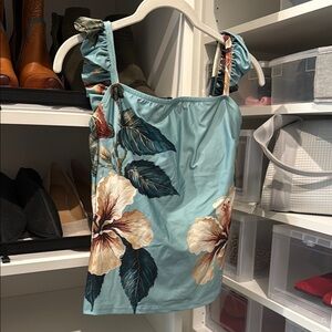 Albion Teal Floral Bikini Top with Cream and Dark Green Accents